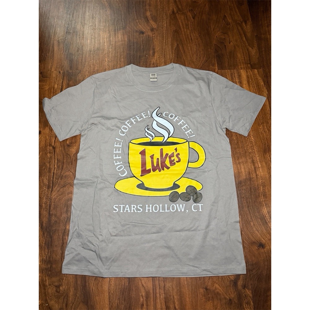 Gilmore Girls Luke's Diner Shirt Womens Adult Gray Stars Hollow Coffee Tee M